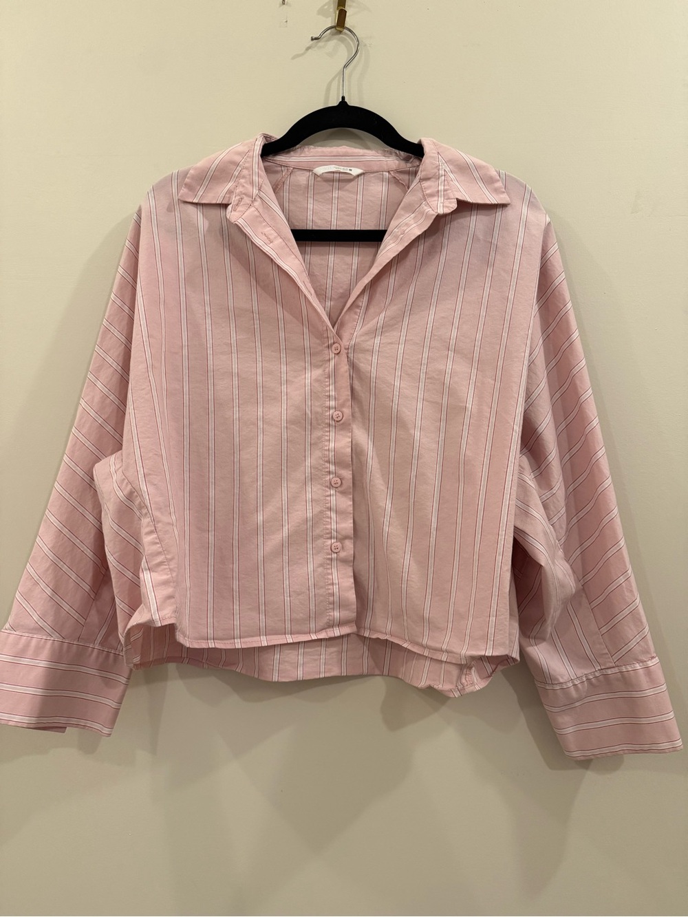 Zara Light Pink Striped Button-Up Shirt - Boxy Oversized Style